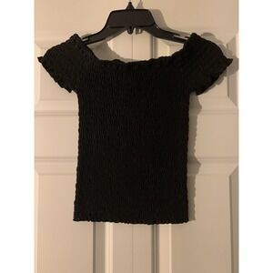 Crave Fame Off The Shoulder Smocked Crop Top Size Small Black